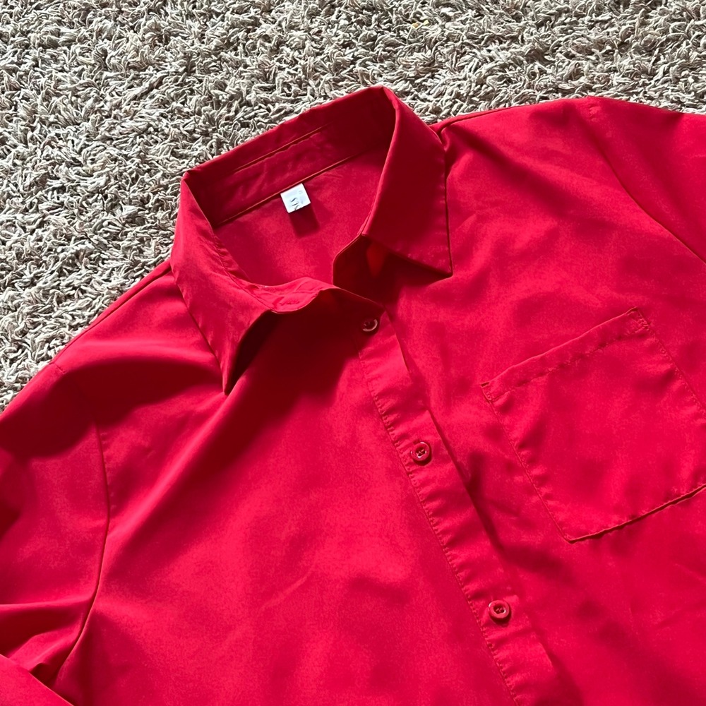 Paulus Red Button Down Long Sleeve Shirt Blouse Medium Solid Pocket Office‎ Wear